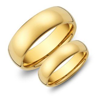 His & Her's 8MM/6MM Tungsten Carbide Gold Wedding Band Ring Set Classic (Available Sizes 5 16 Including Half Sizes): Anillos De Matrimonio: Jewelry