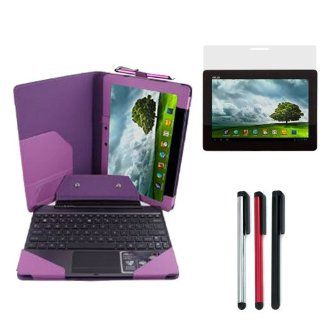 Evecase Purple Leather Keyboard Docking Station Portfolio Stand Case Cover plus 3pcs Stylus, Screen Protectors for Asus Transformer Pad Infinity TF700T/ TF700 10.1 inch Tablet: Computers & Accessories