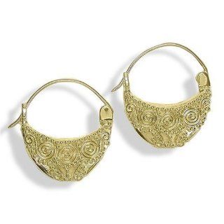 22k Yellow Gold Plated Sterling Silver Ornate Earrings by Sajen: Hoop Earrings: Jewelry