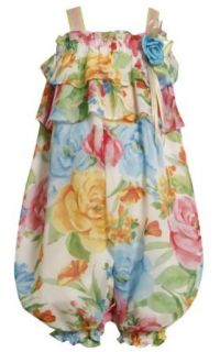 Bonnie Jean Little Girls 2T 6X Bold Floral Print Ruffle Chiffon Romper/Jumpsuit: Clothing