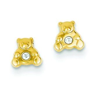 14K Gold Mini Teddy Bear CZ Stud Earrings Jewelry: Jewelry