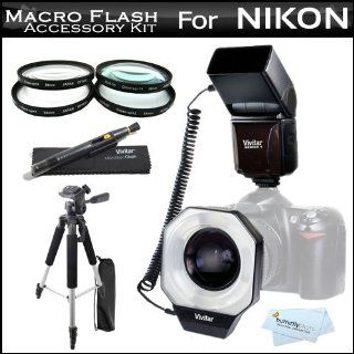 Vivitar Macro Ring Flash For Nikon Df, D5300 D5200 D3300 D3200 D5000 D5100 D3000 D3100 D800 D600 D610 DSLR (18 55mm lens) Vivitar DF 586 Dedicated Macro Ring Flash + 52MM Macro Close Up Lens Kit Includes +1 +2 +4 +10 Filters + 57 Tripod + Lens Pen ++ : Dig