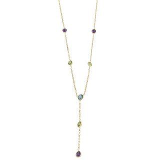 14 Karat Yellow Gold Multi gemstone Lariat Necklace (17 Inch): Jewelry