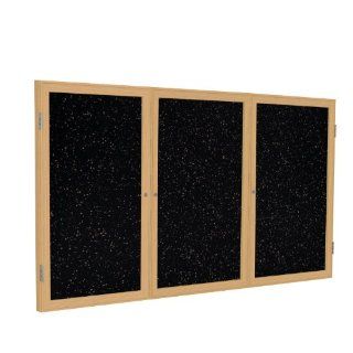3 Door Wood Frame Enclosed Recycled Rubber Tackboard Surface Color: Tan Speckled, Size: 48" H x 72" W x 2.25" D, Frame Finish: Oak : Office Products