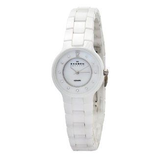 Skagen Women's 572SSXWC1 White Ceramic Watch Swarovski Elements Mother Of Pearl Dial Watch: Watches