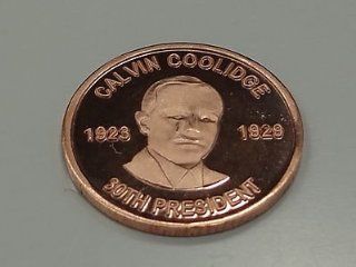 1 gram copper "Calvin Coolidge" 30th president bullion round/bar .999 fine/pure: Everything Else