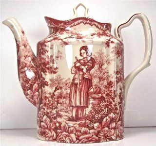 Classic Red French Toile Teapot Joan of Arc: Fine China Teapots: Kitchen & Dining