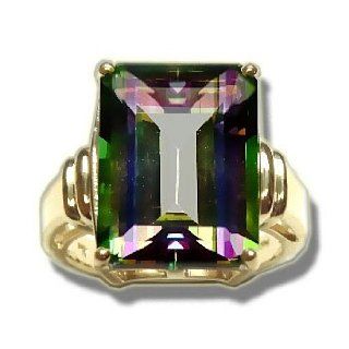 16X12 Emerald Cut Mystic Green Topaz Ladies Gold Ring: Jewelry