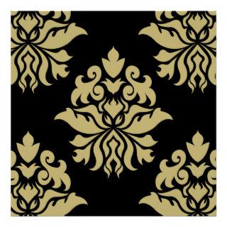 Damask Ornate Pattern   Black & Gold I Posters