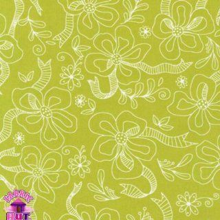 44'' Wide Daisies & Dots Flowers Chartreuse Fabric By The Yard