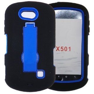 [JNJ] Cricket ZTE X501 Groove Impact Hybrid Case Double Layer W/ KickStand Black Blue: Cell Phones & Accessories