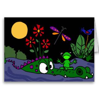 BL  Frog Sitting on Alligator Nose Cartoon Card