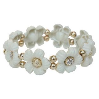 Daisy Flowers and Crystals Enamel and Gold Electroplated Stretch Bracelet  
