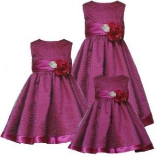 Rare Editions Little Girls 4 6X MAGENTA FLOCK DOT SATIN MESH OVERLAY Special Occasion Wedding Flower Girl Holiday Party Dress 6X RRE 4113H H341130 Clothing