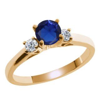 0.68 Ct Blue Created Sapphire White Diamond 925 Yellow Gold Plated Silver Ring: Jewelry