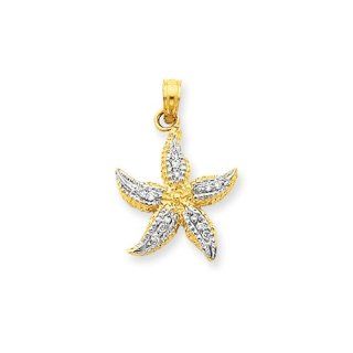 15mm Diamond Starfish Pendant In 14 Karat Yellow Gold And Rhodium Jewelry