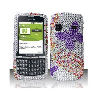 Silver Purple Butterfly Bling Gem Jeweled Crystal Cover Case for Samsung Replenish SPH M580: Cell Phones & Accessories