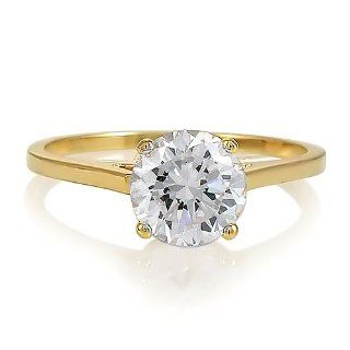 14K Yellow Gold Vermeil 2ct Round Cubic Zirconia CZ Solitaire Ring   Women's Engagement Wedding Ring Size 8 Jewelry