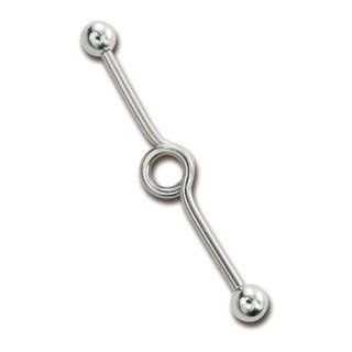 Surgical Steel Basic Industrial Barbell Earring with Center Loop Design in Steel Color (Size 14 GA x 40 mm x 5 mm): Jewelry