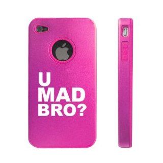 Apple iPhone 4 4S 4G Hot Pink DD582 Aluminum & Silicone Case U Mad Bro?: Cell Phones & Accessories