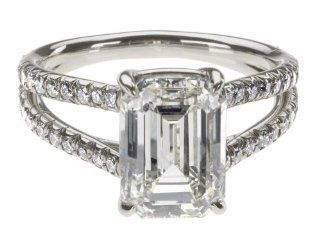 Platinum Emerald Cut Diamond Ring, (GIA Certified 4.06 ct, K Color, VS1 Clarity), Size 6: Engagement Rings: Jewelry