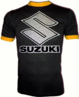 Vintage 70's Suzuki motorcross Motorcycle ringer iron on t shirt, medium: Clothing