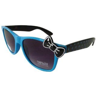 Hello Kitty Polka Dot Style Designer Inspired Wayfer Retro Sunglasses   Blue/Black with Black Bow: Sports & Outdoors