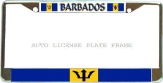Barbados Flag Chrome Metal Auto License Plate Frame Holder 