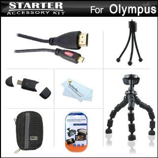 Starter Accessories Kit For The Olympus Stylus SH 50 iHS, SH 50MR, SH 1 Digital Camera Includes Deluxe Carrying Case + 7 Flexible Tripod + Micro HDMI Cable + USB High Speed Card Reader + LCD Screen Protectors + Mini TableTop Tripod + MicroFiber Cloth : Cam