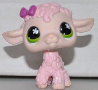 Lamb #585 (Pink, Green Eyes, Purple Bow) Littlest Pet Shop (Retired) Collector Toy   LPS Collectible Replacement Single Figure   Loose (OOP Out of Package & Print): Everything Else