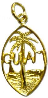 14K (585) 0.7 inch Yellow Gold Guam Seal Pendant Dimensional Background Solid Gold Frame: Jewelry