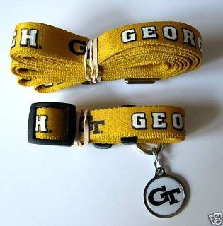Georgia Tech University Yellow Jackets Dog Pet Set Leash Collar ID Tag XS: Sports & Outdoors