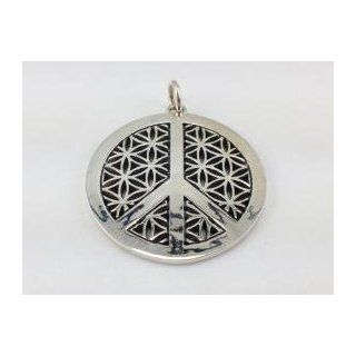 925 Sterling Silver Peace Sign front and Flower of Life Pattern on Back Pendant: JD Designs: Jewelry