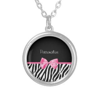 Trendy Black And White Zebra Print Pink Ribbon Jewelry