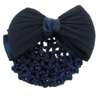 Dark Blue Ruched Bowknot Snood Net Barrette Hair Clip Bun Cover for Woman : Snoods For Women : Beauty