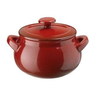 Denby OTC 588 Oven to Table Curved Bean Pot with Cover, 3.3 Liter, Red Casseroles Kitchen & Dining
