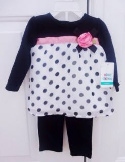 Okie Dokie Three piece Girls Outfit and Headband Black with Polka Dots (Pink Rose) 3 6 Months: Infant And Toddler Bodysuit Footies: Clothing