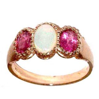Luxury 9K Rose Gold Ladies Fiery Opal & Pink Tourmaline Ring   Finger Sizes 5 to 12 Available Jewelry