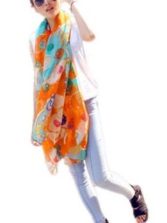 Skull & Chain Print Lightweight Voile Shawl Soft Large Fashion Scarf (Orange) at  Womens Clothing store