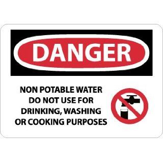 NMC D593RB OSHA Sign, Legend "DANGER   NON POTABLE WATER DO NOT USE FOR DRINKING, WASHING OR COOKING PURPOSES" with Graphic, 14" Length x 10" Height, Rigid Plastic, Black/Red on White: Industrial Warning Signs: Industrial & Scientif