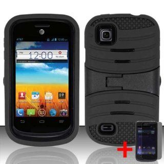 ZTE PRELUDE Z993 AVAIL 2 Z992 BLACK HYBRID SHIELD KICKSTAND COVER HARD GEL CASE +FREE SCREEN PROTECTOR from [ACCESSORY ARENA]: Cell Phones & Accessories
