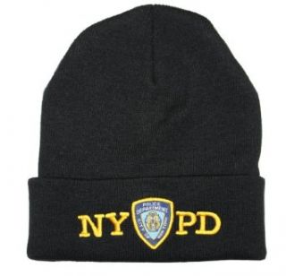 NYPD Winter Hat Police Badge New York Police Department Black & Gold One Size: Clothing