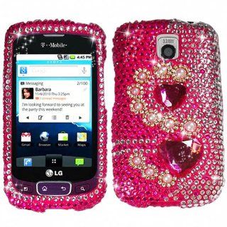 Hard Plastic Snap on Cover Fits LG P509 P506 Optimus T, Thrive Phoenix Luxury Pearl Pink Full Diamond T Mobile (does not fit LG LS670 Optimus S): Cell Phones & Accessories