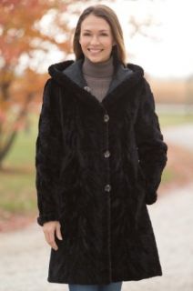 Women's Aloisa Reversible Mink Fur Coat with Hood, BLACK, Size XLARGE at  Womens Clothing store