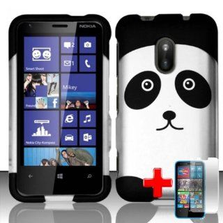Nokia Lumia 620 (AIO Wireless) 2 Piece Snap On Rubberized Hard Plastic Image Case Cover, Black/White Cute Cartoon Panda Bear + LCD Clear Screen Saver Protector: Cell Phones & Accessories