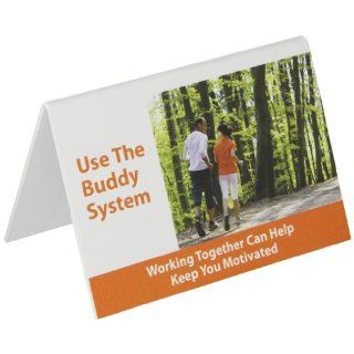 Accuform Signs PAT606 Plastic Tent Style Tabletop Sign, Legend "USE THE BUDDY SYSTEM. WORKING TOGETHER CAN HELP KEEP YOU MOTIVATED", 5" Width x 3 1/2" Height, Orange on White: Industrial Warning Signs: Industrial & Scientific