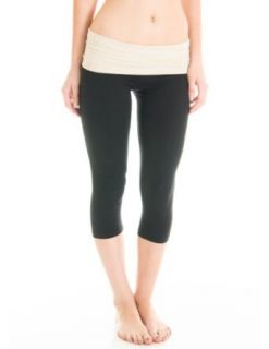 Cotton/spandex Fold Over Capri Leggings in Contrasting Colors (Small, Heather Nude) at  Womens Clothing store