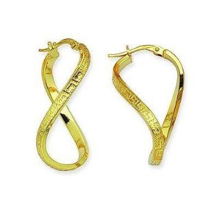 14kt Yellow Gold Greek Key Spiral Hoop Earrings: Jewelry