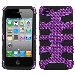 Fish Bone Protector Skin Hybrid Snap On Gel Cover (Faceplate) Cell Phone Case for Apple iPhone 4 Sprint,Verizon Wireless   Purple Diamante/Black: Cell Phones & Accessories