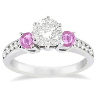 Three Stone Diamond and Pink Sapphire Engagement Ring Setting For Women 18k White Gold (0.60ct): Jewelry